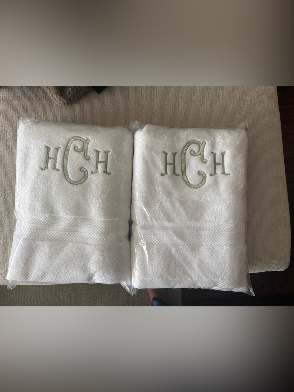 White Embroidered Monogram Bath Towels - Set of 2